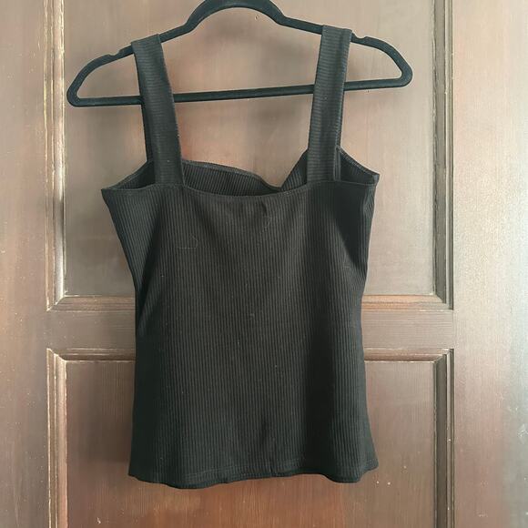 REFORMATION | Black Ribbed Cotton Square Neck Wide Strap Tank | Size Extra Large - Picture 2 of 4